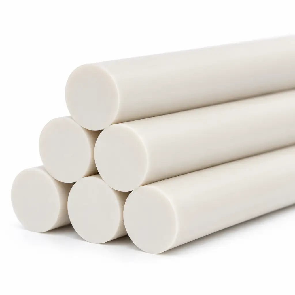 Stacked White PEEK Rods for bushings sleeves and spacers