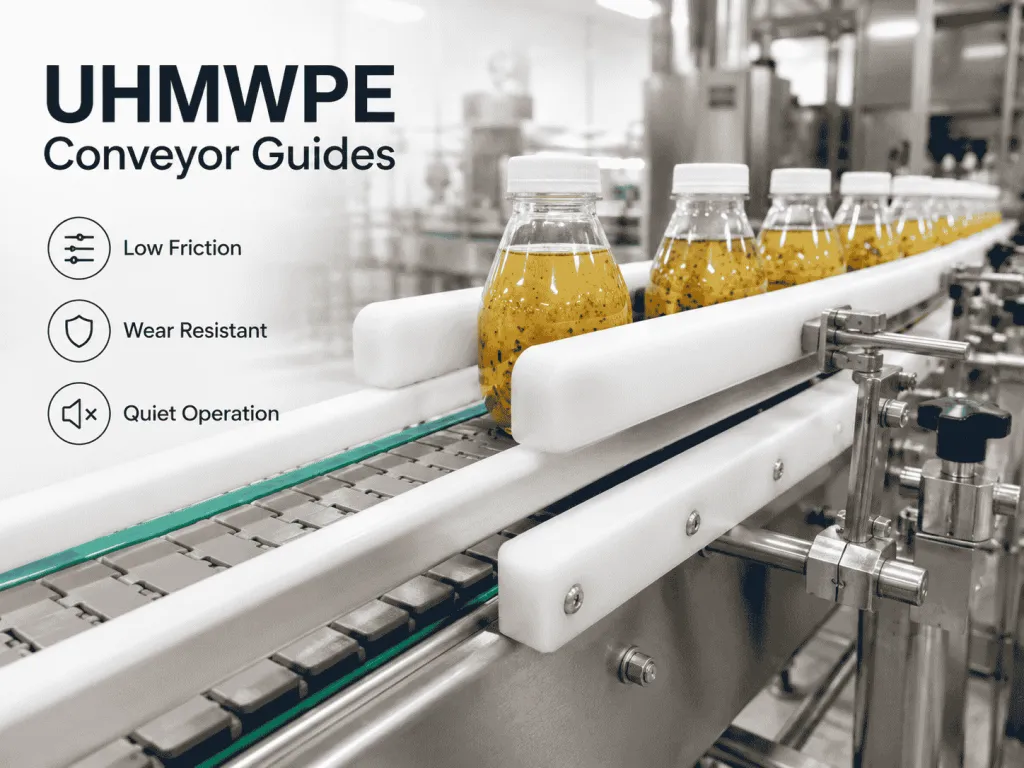 食品机械输送线使用UHMWPE和POM工程塑料耐磨导轨零件