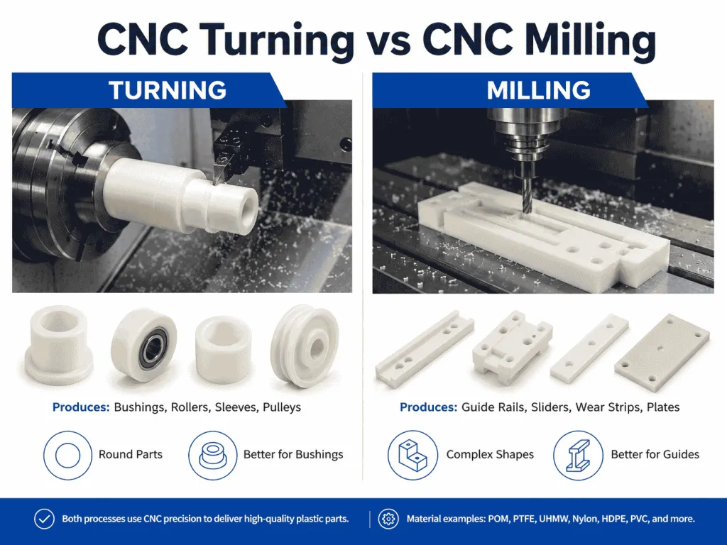 CNC加工常用塑料材料包括尼龙POM UHMWPE PTFE PP和PEEK
