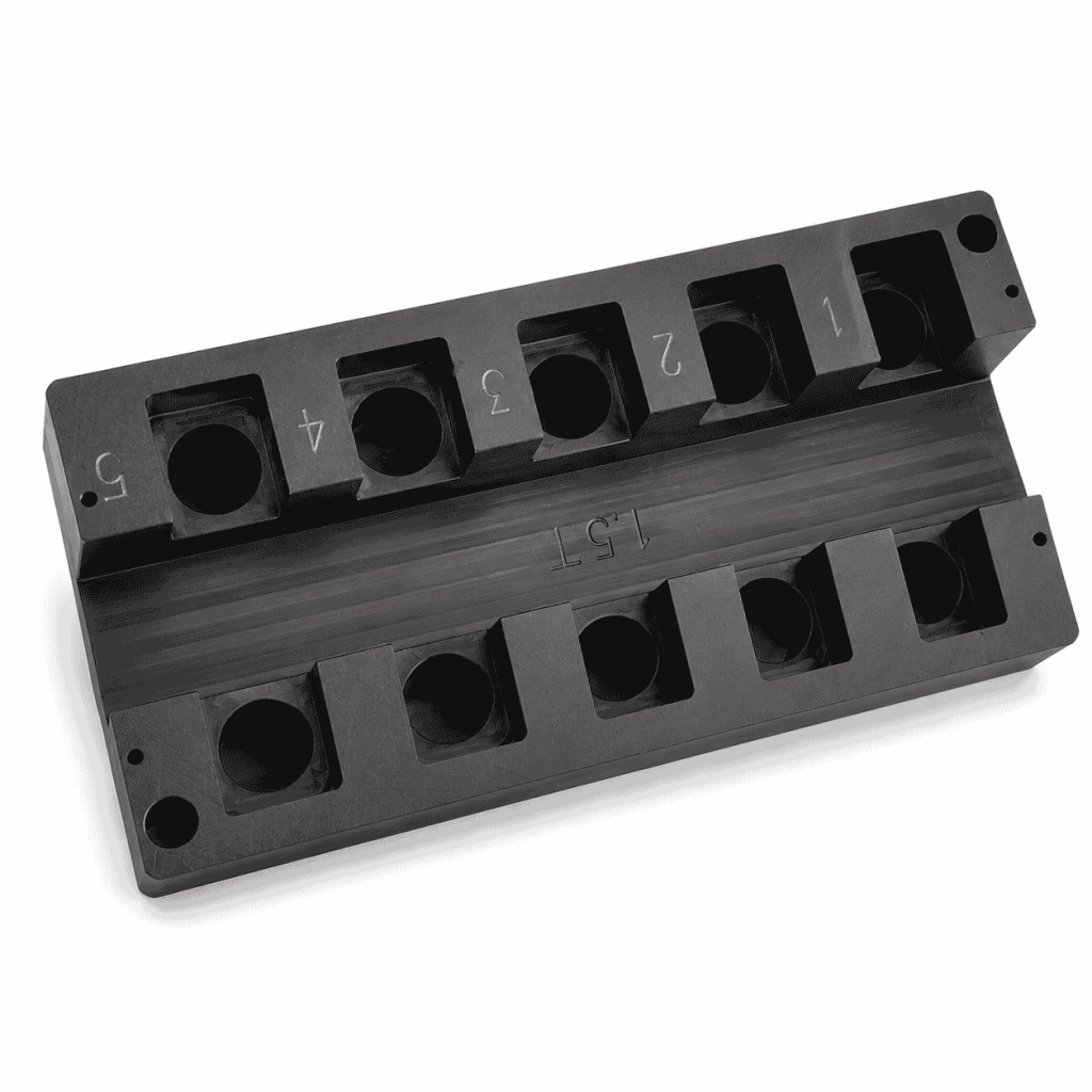 CNC Machined Plastic Fixture Plate with multiple locating pockets mounting holes and numbered stations