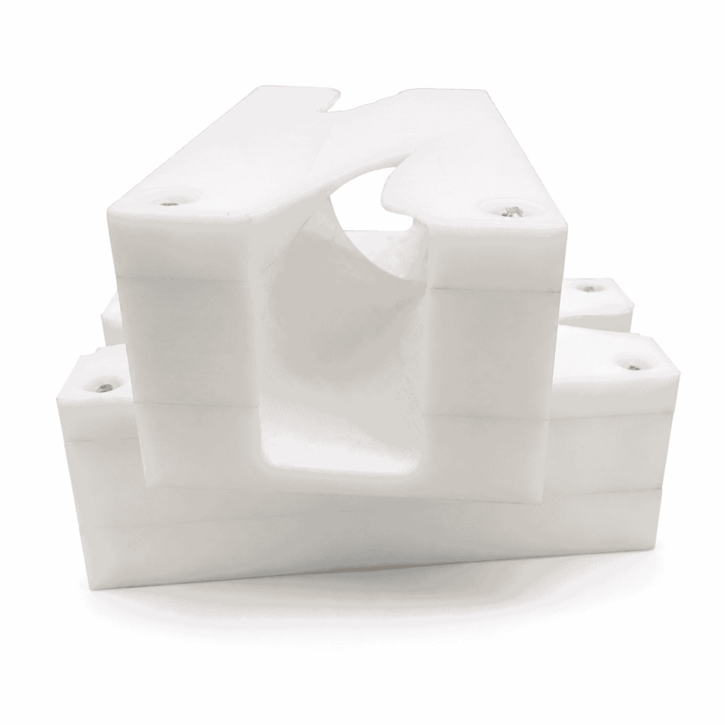 CNC Machined Can Inverter Block with curved internal container turnover guide channel