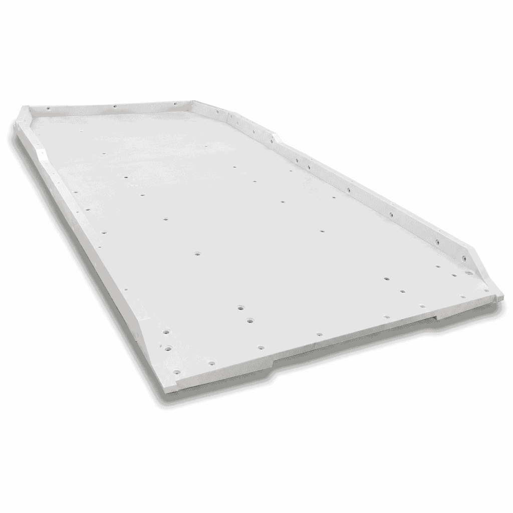 UHMWPE dump truck bed liner improving the discharge of wet and sticky mining materials.