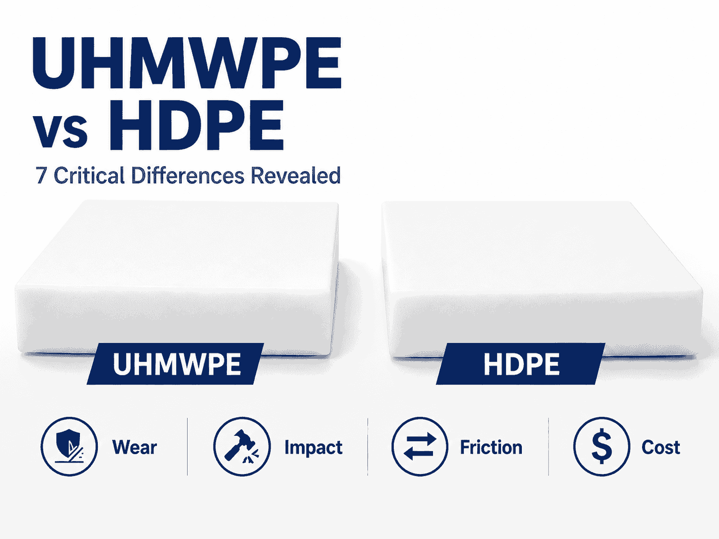 UHMWPE and HDPE plastic sheets compared by wear resistance, impact strength, friction, and cost