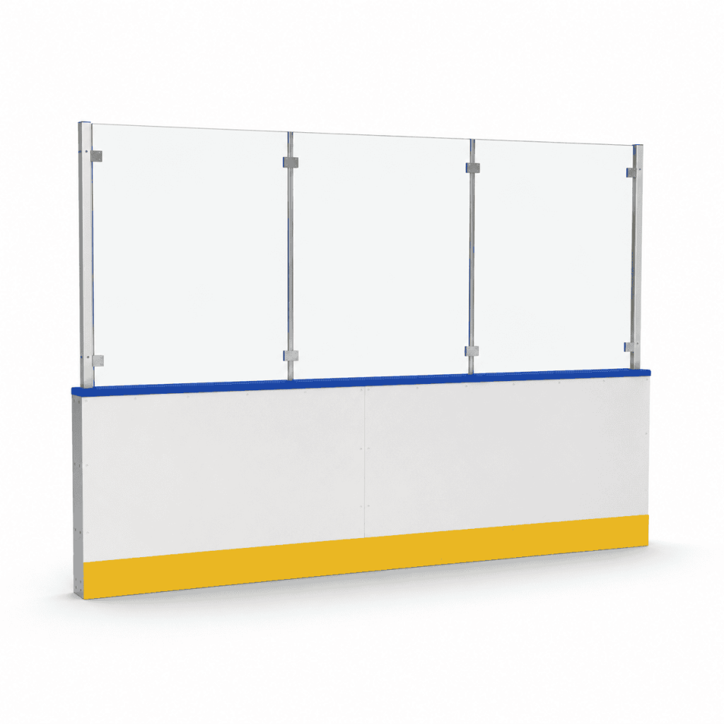 HDPE Ice Rink Dasher Board System with colored kick plates and top handrails
