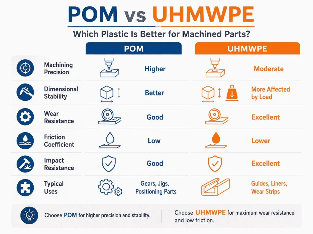 CNC加工POM和UHMWPE塑料零件选材及性能区别