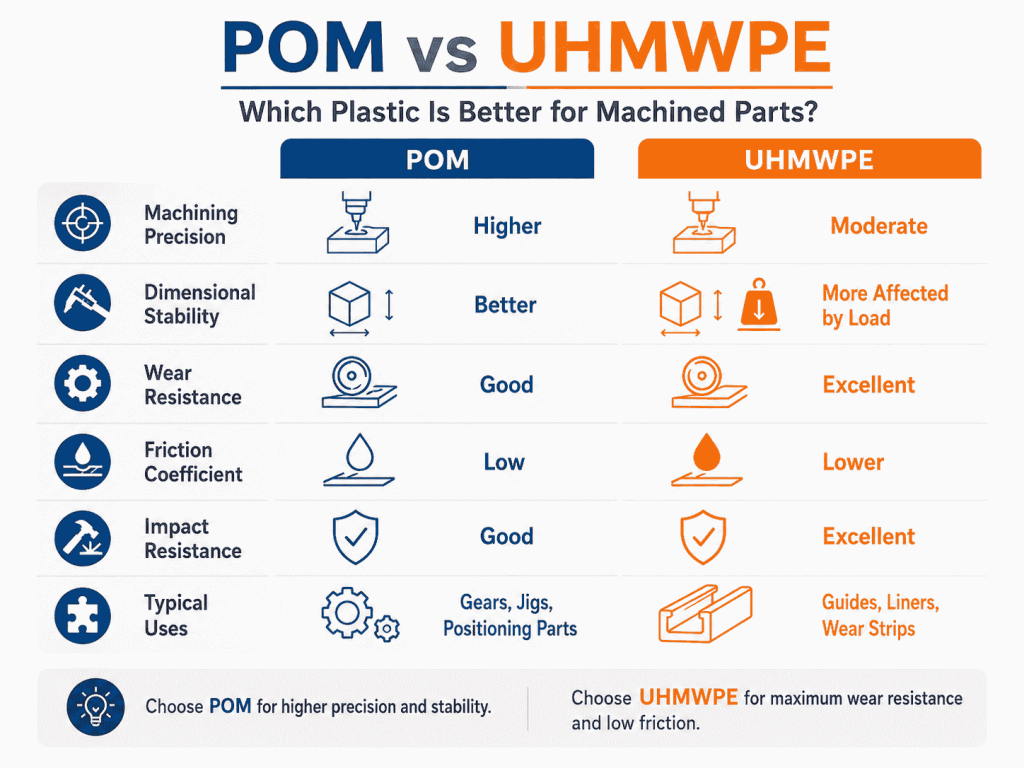 POM vs UHMWPE comparison for machined plastic parts