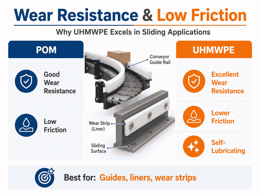 POM vs UHMWPE wear resistance and low friction comparison