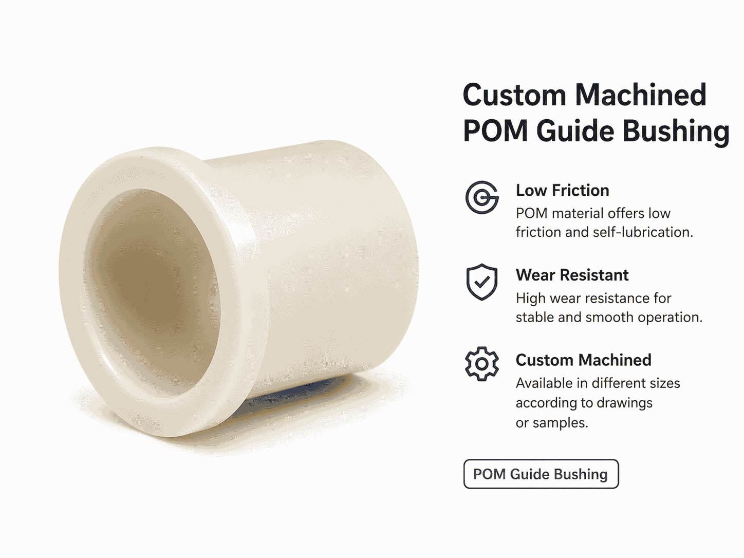 Custom machined POM guide bushing with low-friction and wear-resistant properties