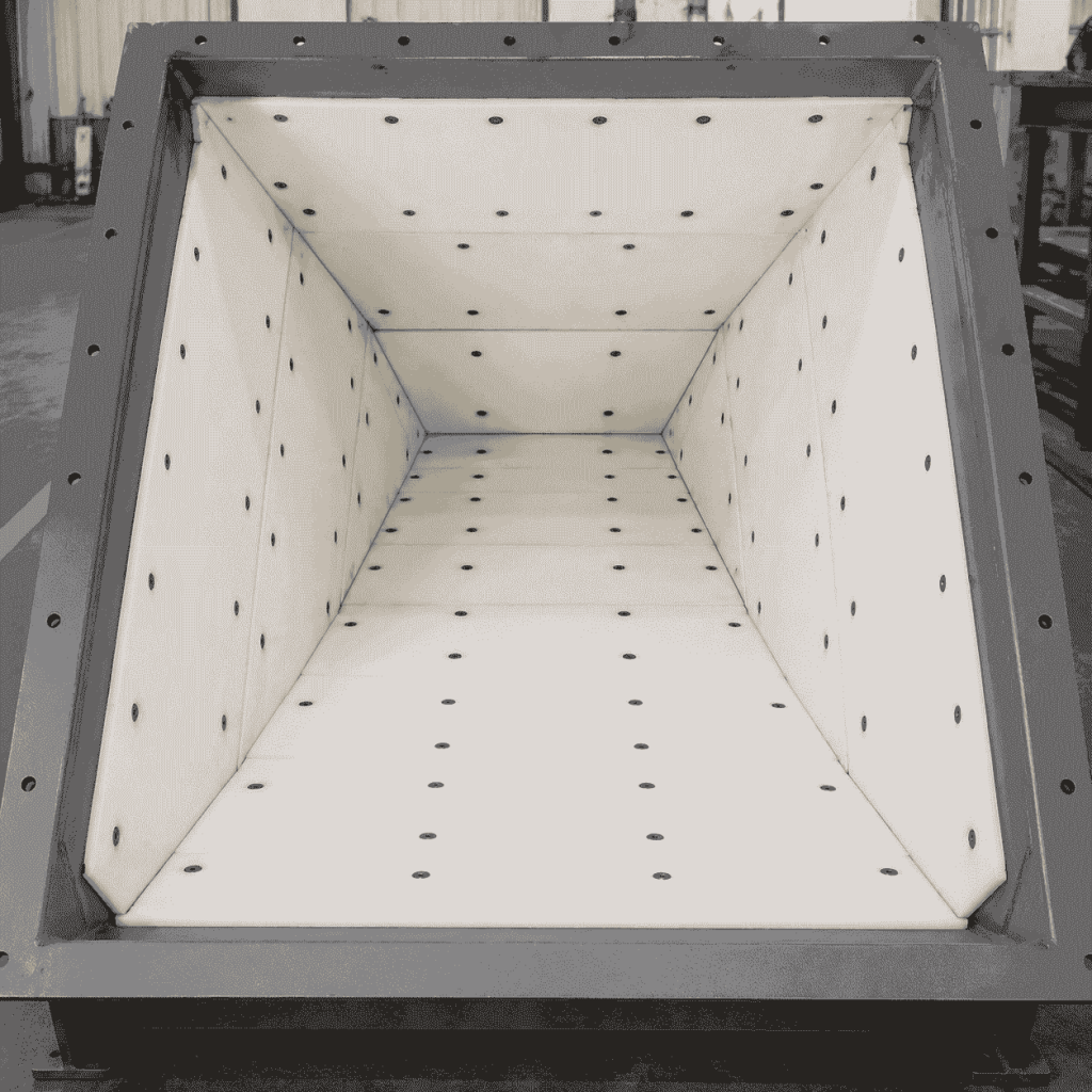 UHMWPE Hopper Liner Installed Inside an Industrial Material Hopper