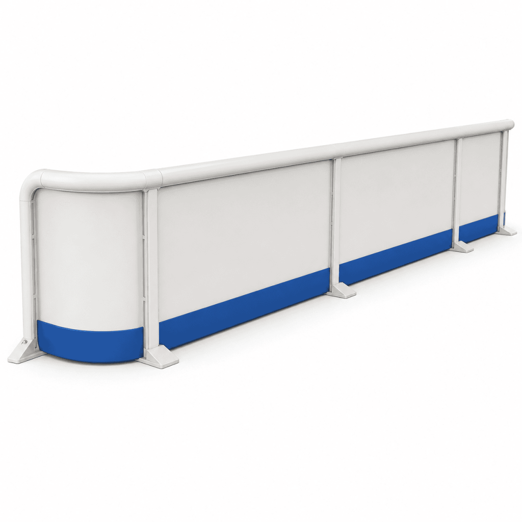 Kids Floorball Rink Boards with black panels and orange top handrails