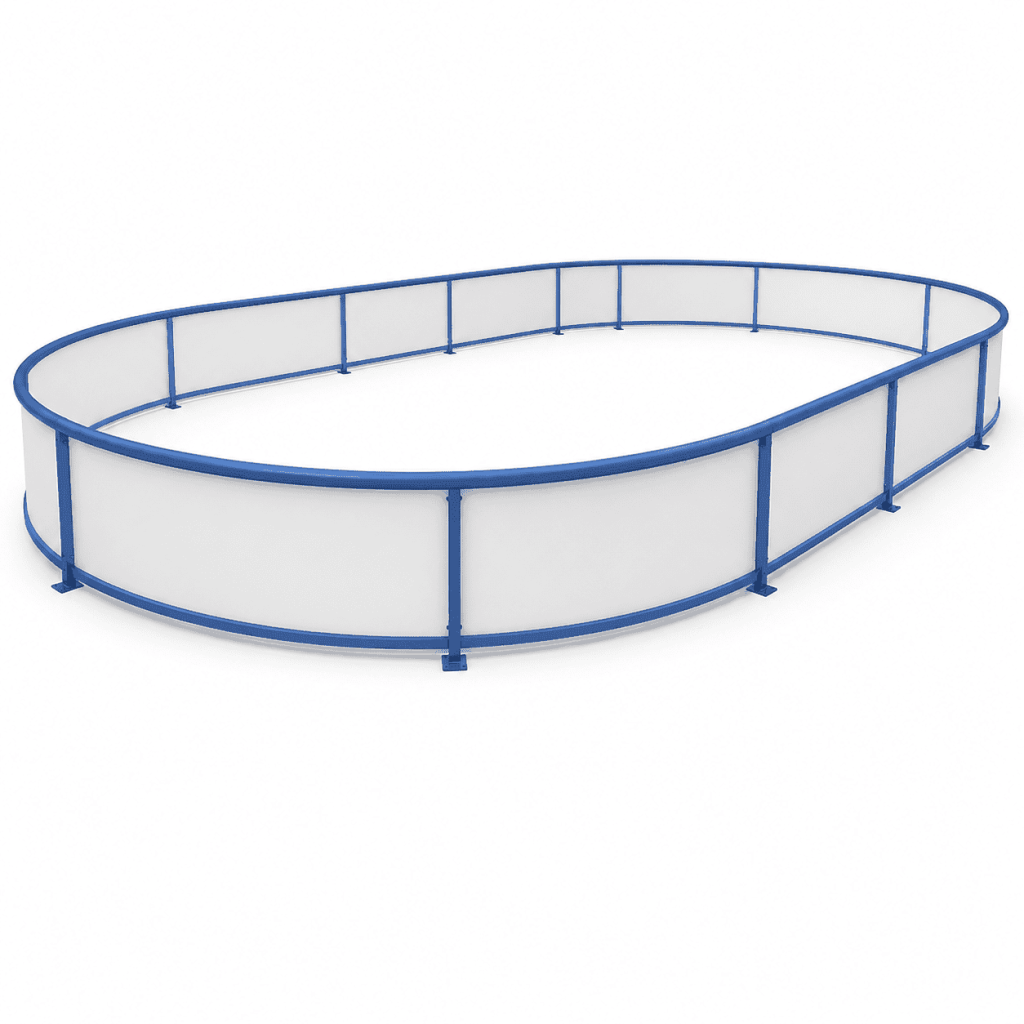 Indoor Ice Hockey Dasher Board System with white polyethylene panels and triangular supports
