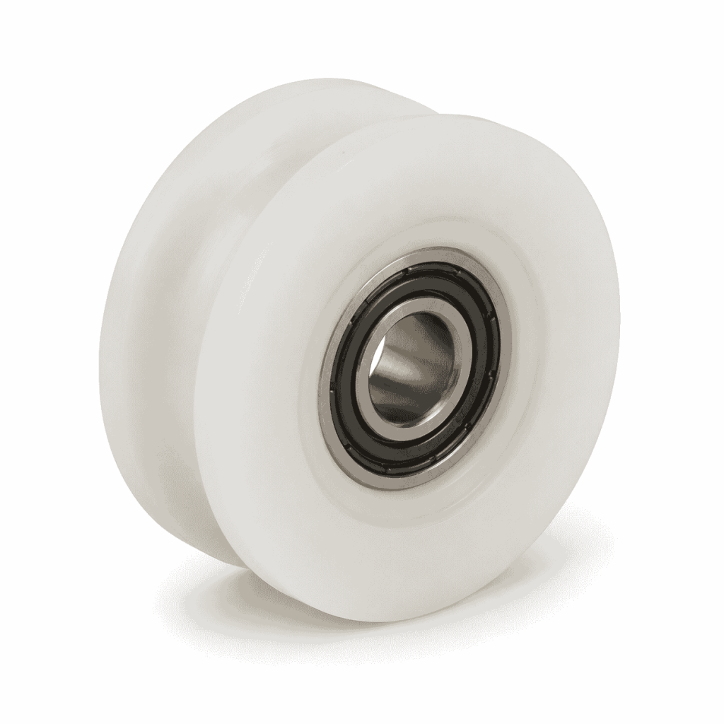 White grooved nylon guide wheel with metal bearing