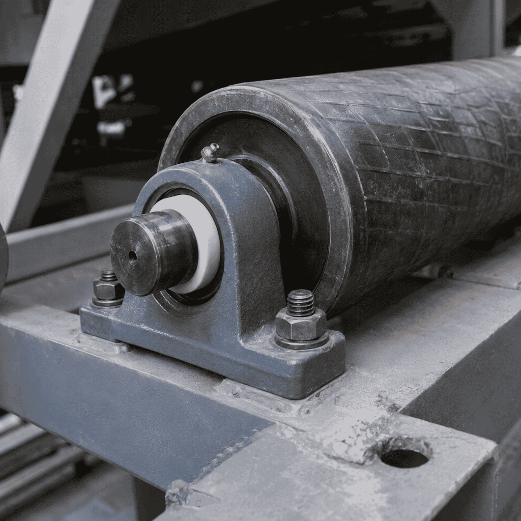 Nylon bushing installed in a conveyor roller shaft support