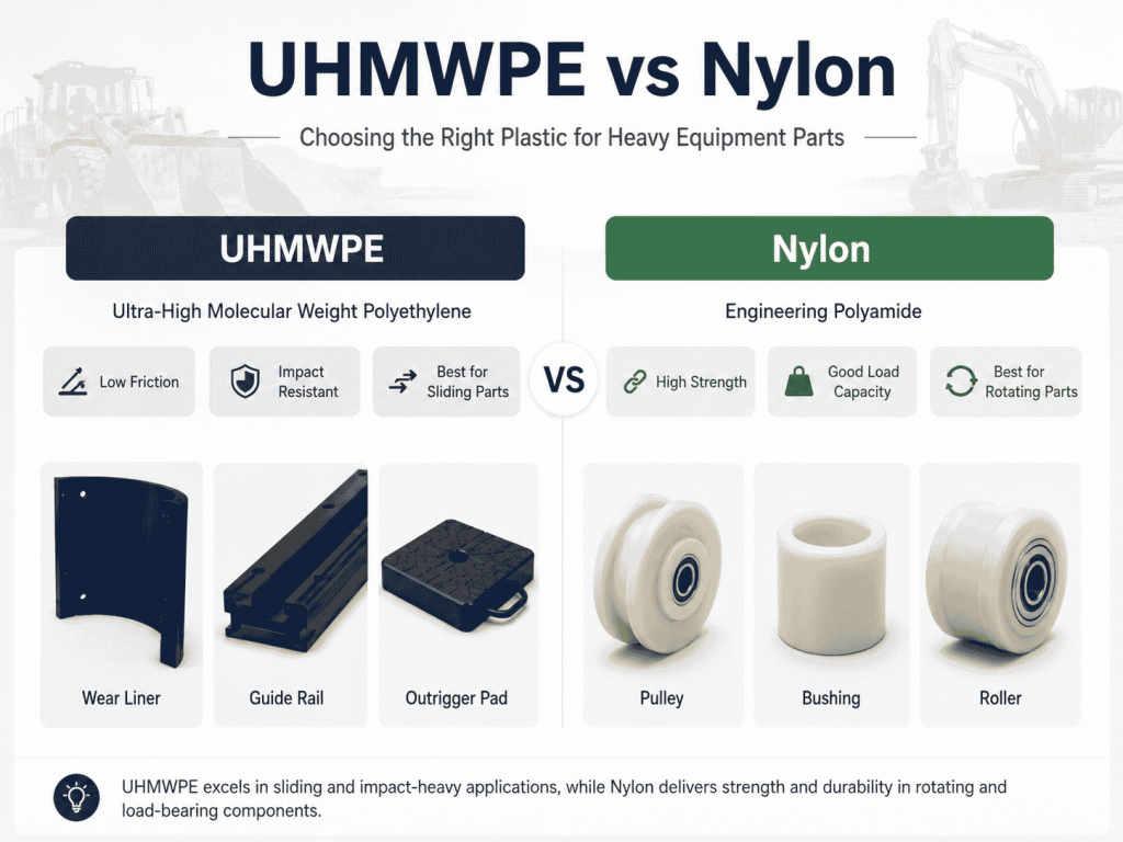 UHMWPE vs nylon comparison for heavy equipment parts