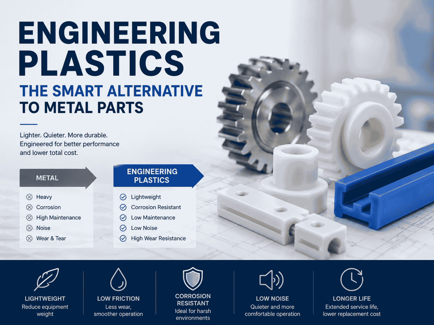 Engineering plastics as a lightweight and wear-resistant alternative to metal parts