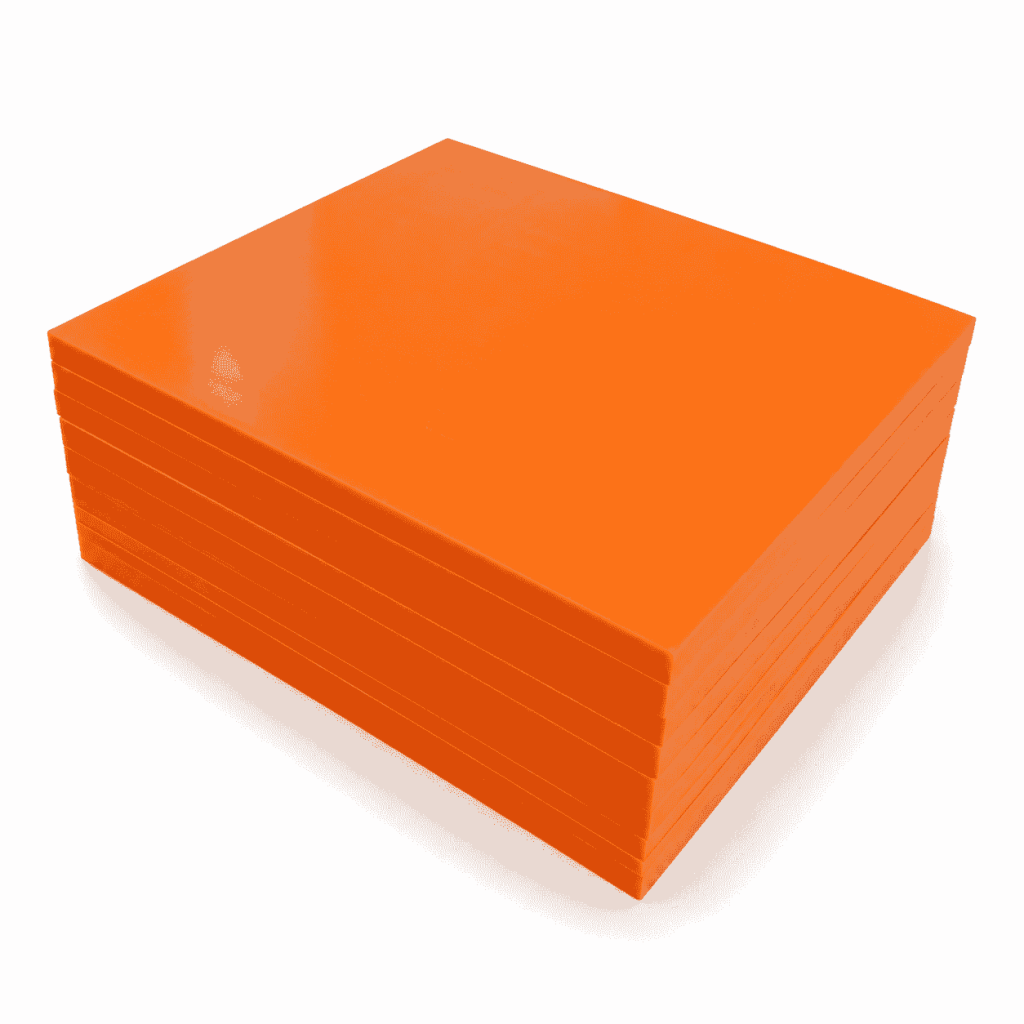 UHMWPE Engineering Plastic Panel in stacked orange sheets