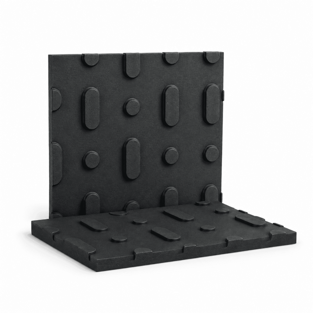 Heavy-duty black polyethylene temporary road mat with anti-slip traction lugs