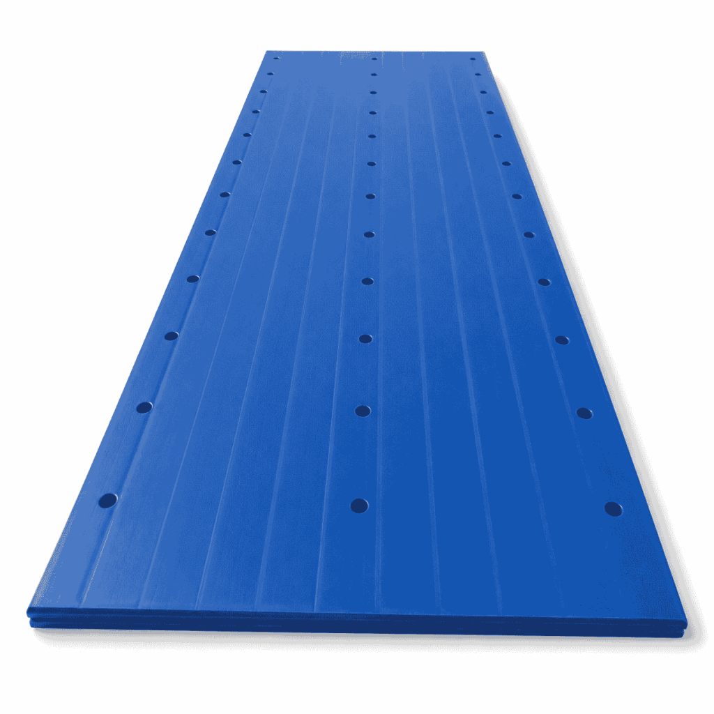 Blue HDPE Plastic Sheet with custom drilled mounting holes