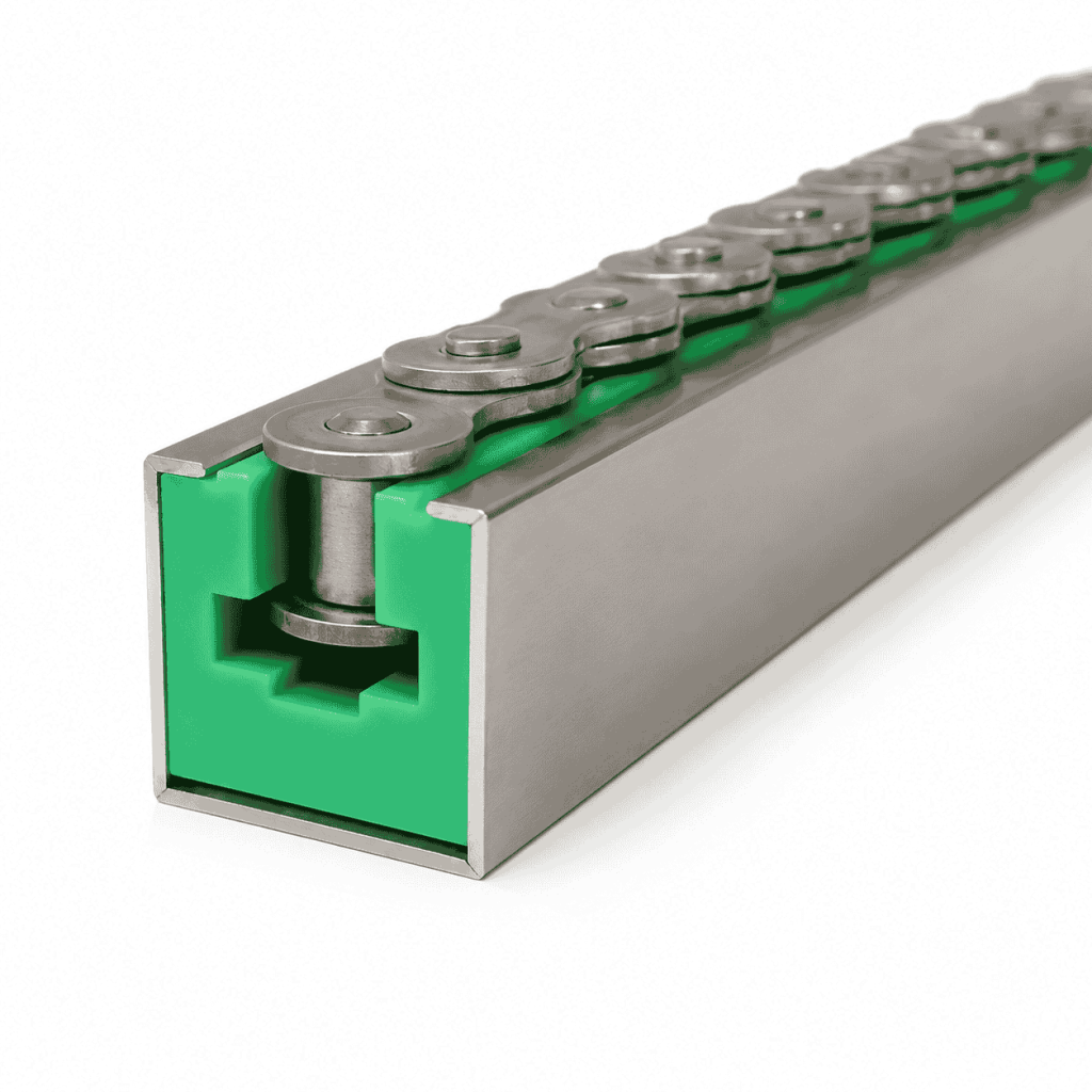 UHMWPE Chain Guide Rail with Roller Chain and Stainless Steel Support