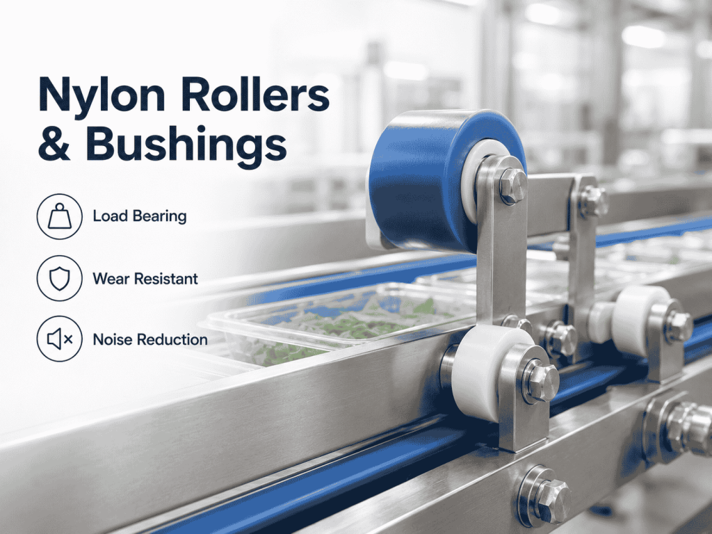 Nylon rollers and bushings installed on food packaging equipment