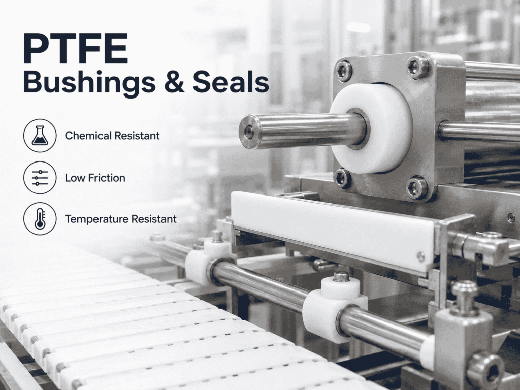 PTFE bushings and seals in stainless-steel food processing machinery